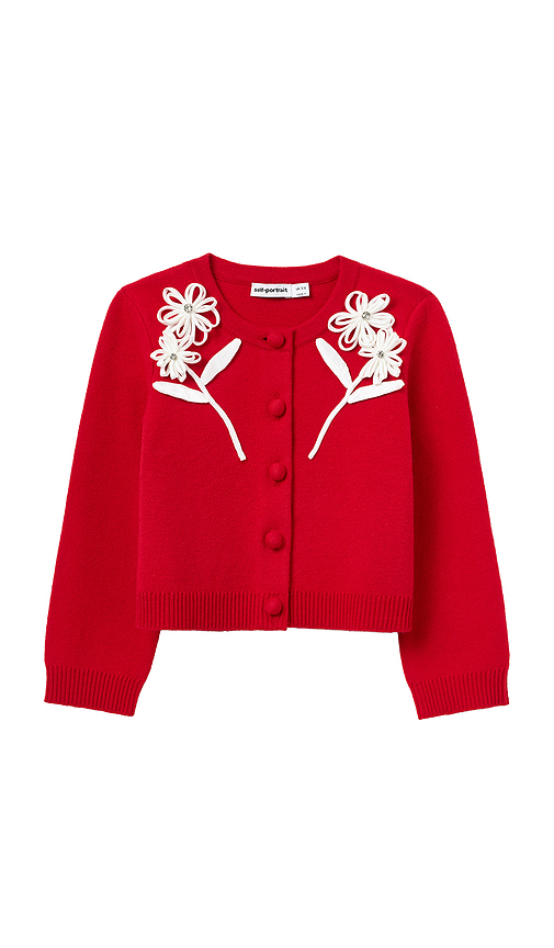 Self-portrait Kids Cotton Flower Trim Cardigan in Red. 4/5T. Also /6T, 6/7