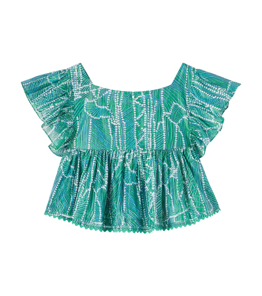 Cycas printed ruffled cotton-blend top