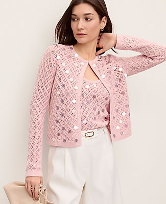 Ann Taylor Petite Sequin Open Cardigan