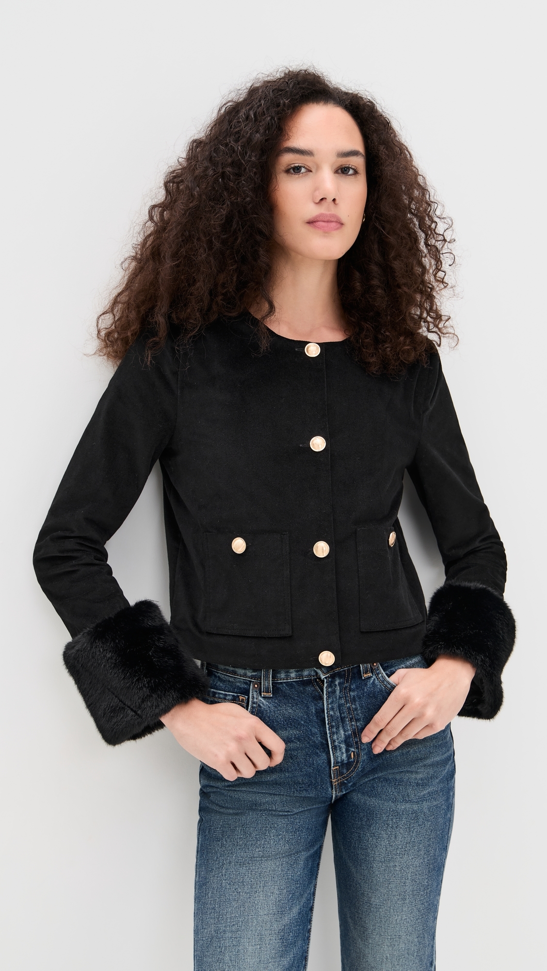 Fur Trim Jacket Black