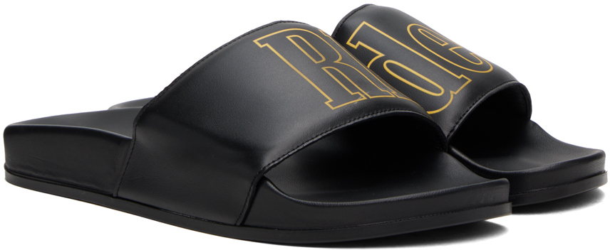 Rhude Black Leather Pool Slides