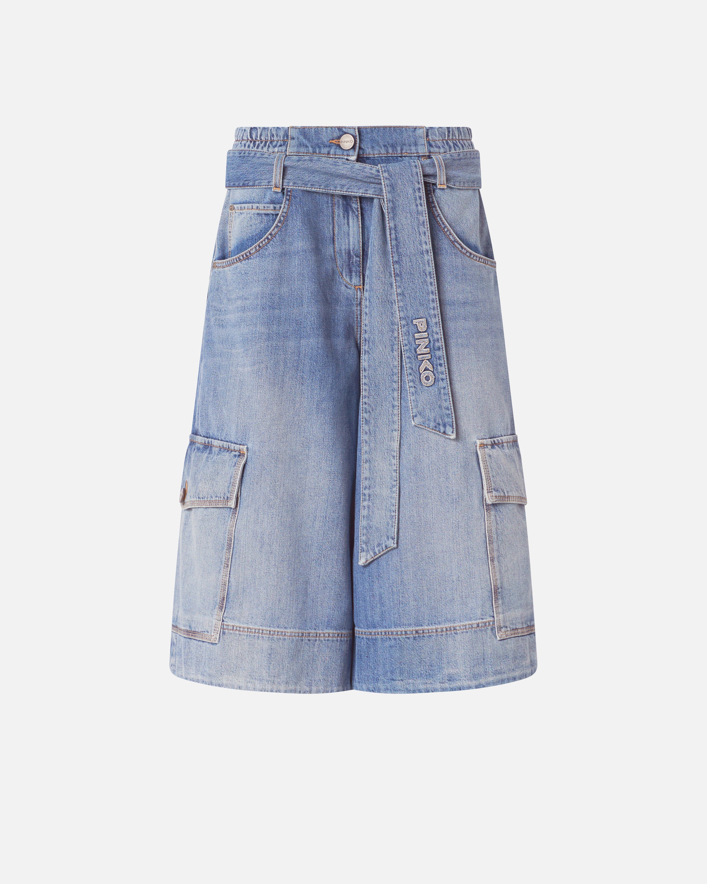 Denim utility Bermuda shorts with belt - 24