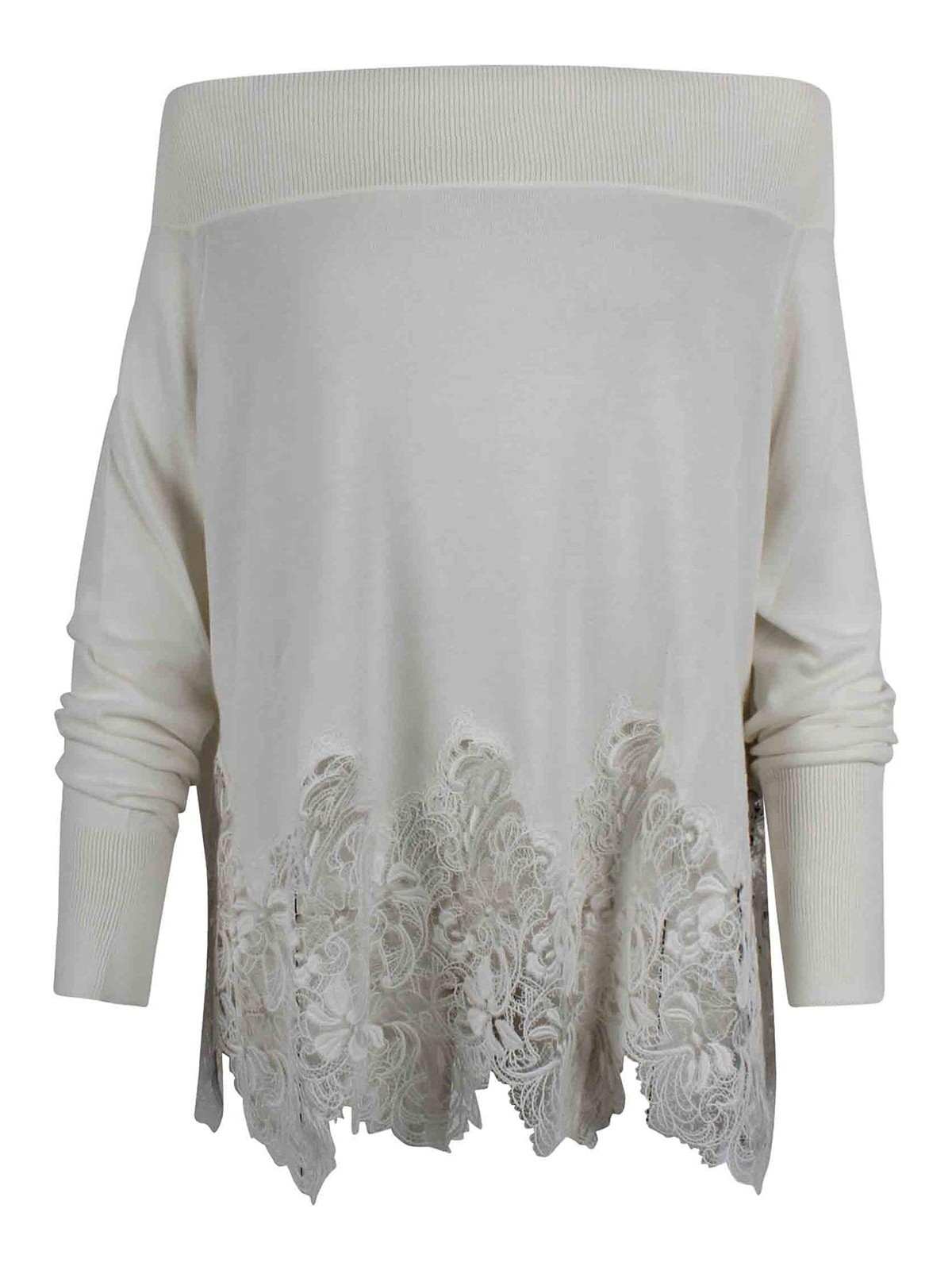 Cotton sweater with lace embroidery