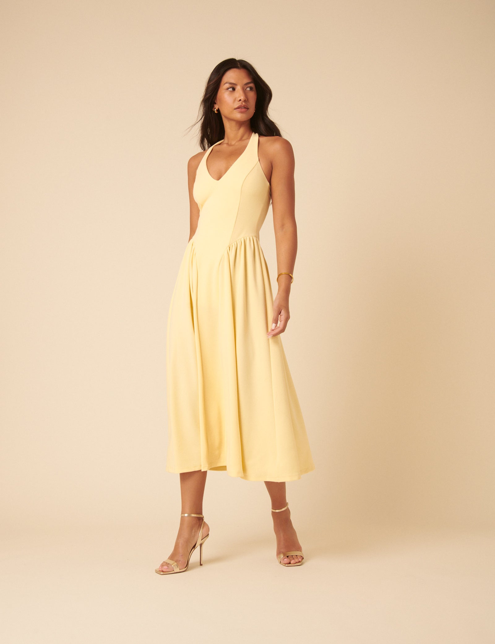 Butter Yellow Amie Halterneck Midi Dre