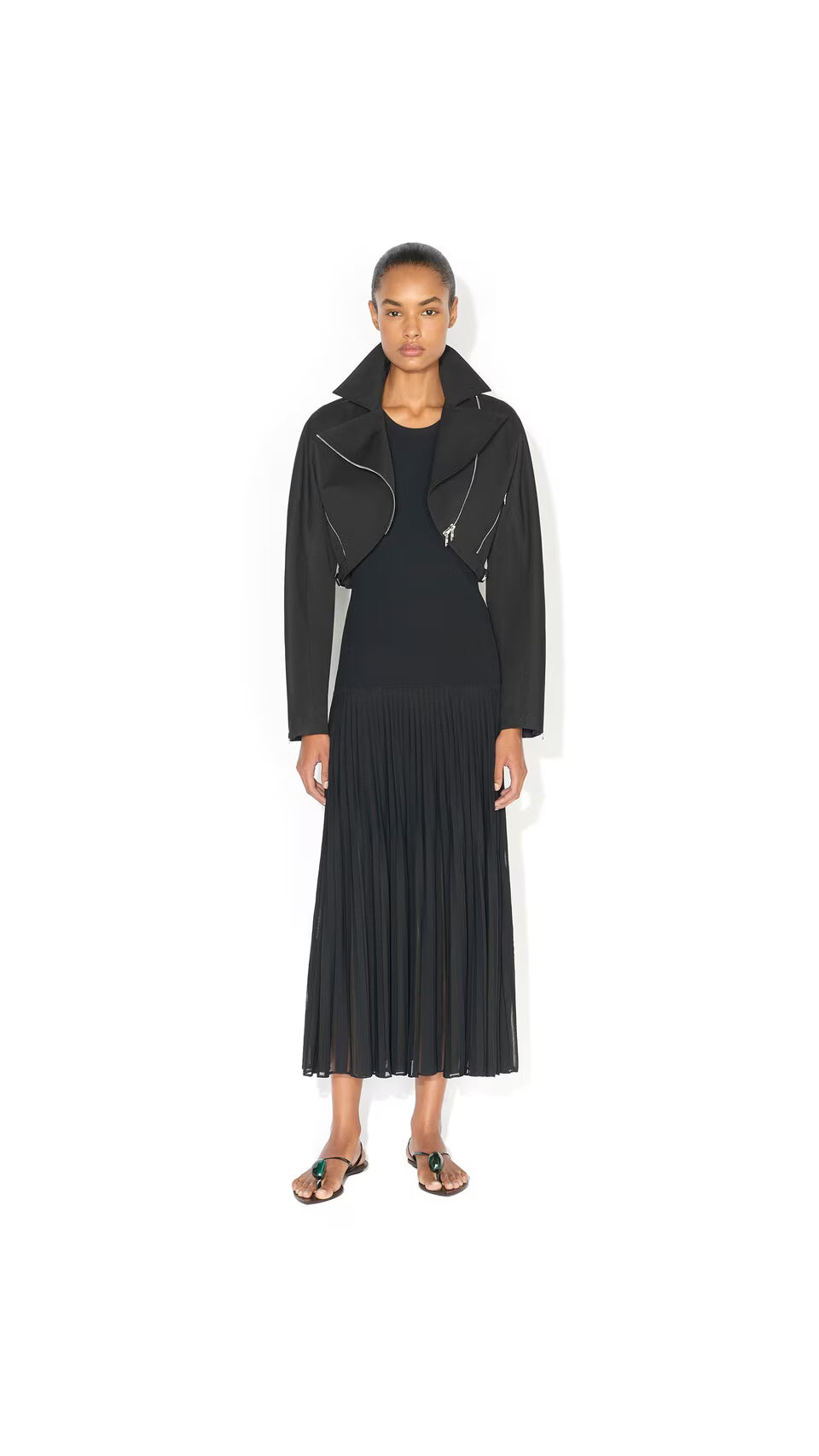 Maison Pleated Mousseline Dress — Black