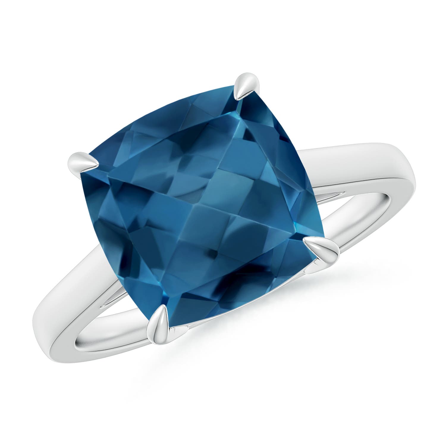 Angara 5.15 Carats Classic Solitaire Cushion London Blue Topaz Cocktail Ring in Platinum