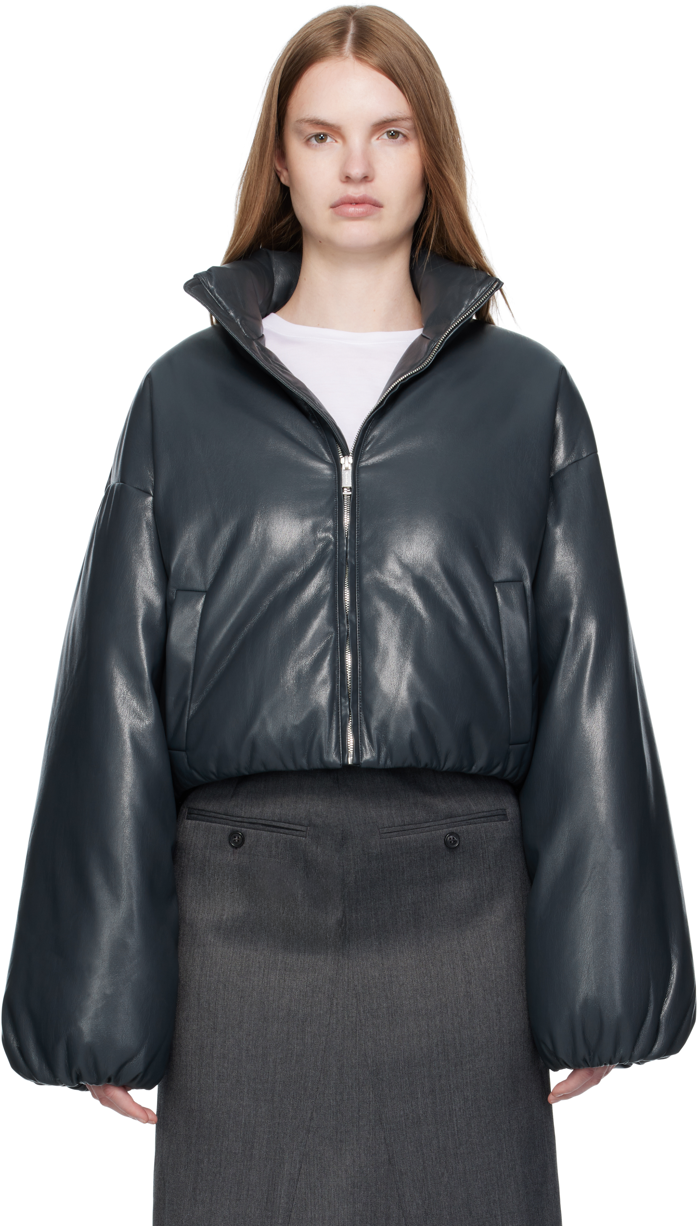 Black Lilima Down Vegan Leather Jacket
