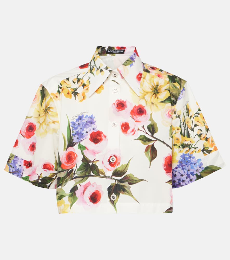 Floral cropped cotton poplin shirt
