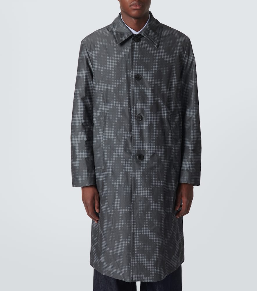 Leopard-print checked car coat