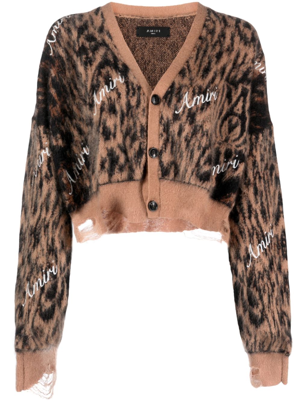 Leopard-print cropped cardigan - Brown