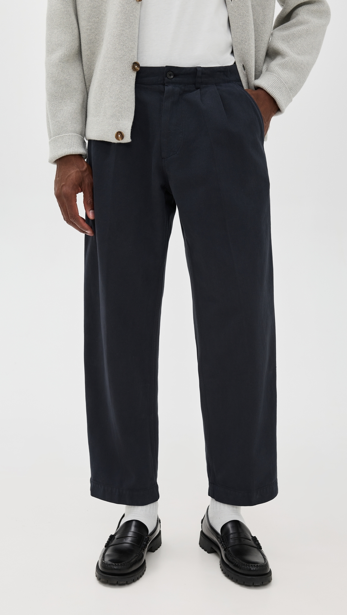 Knickerbocker Canal Pleated Twill Cotton Pants Navy