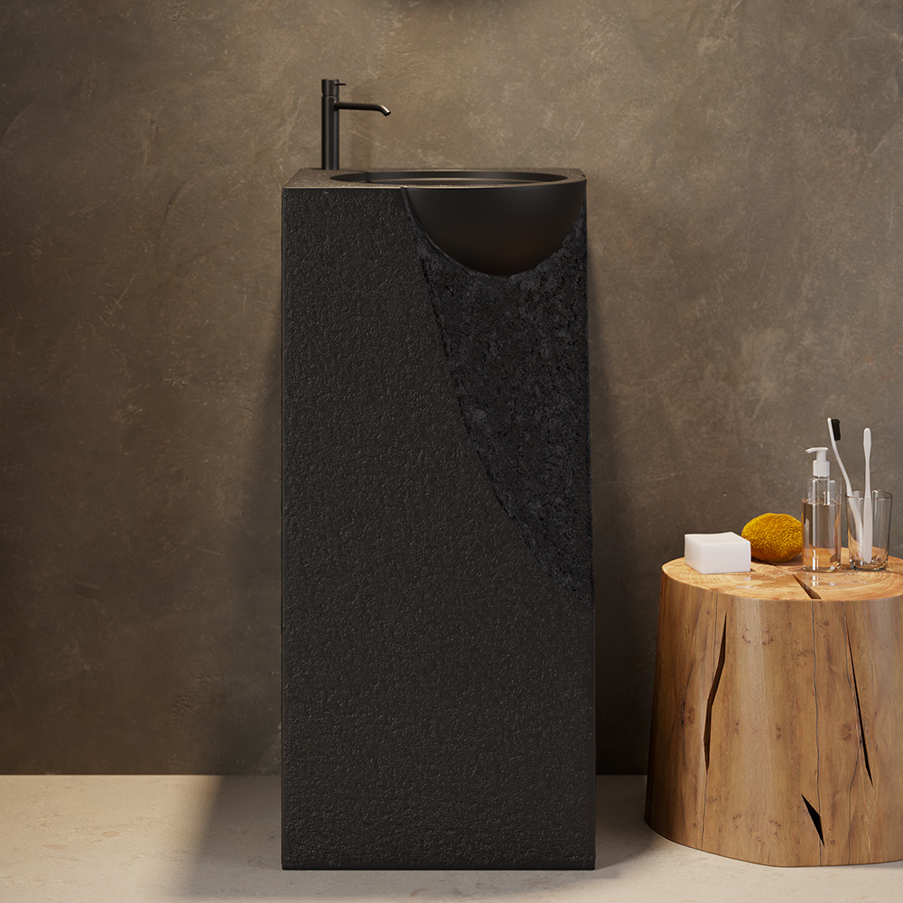 870mm Japandi Tall Stone Resin Pedestal Basin with Rounded Basin Freestanding in White