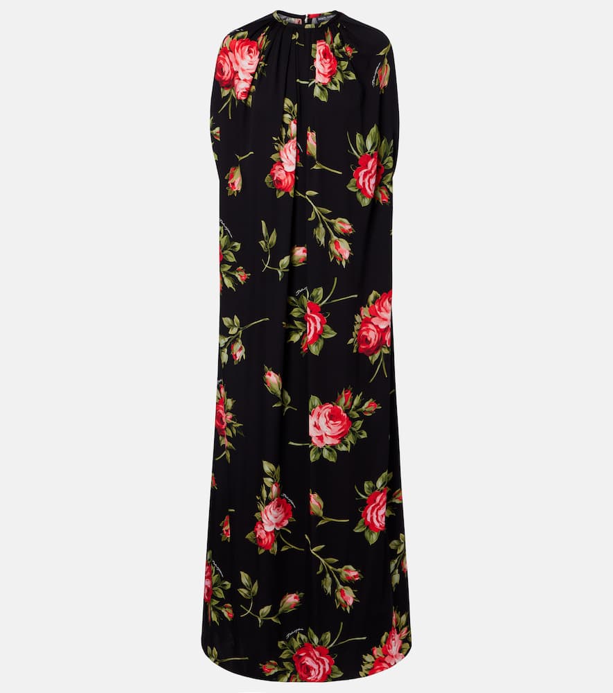 Floral caped silk-blend gown