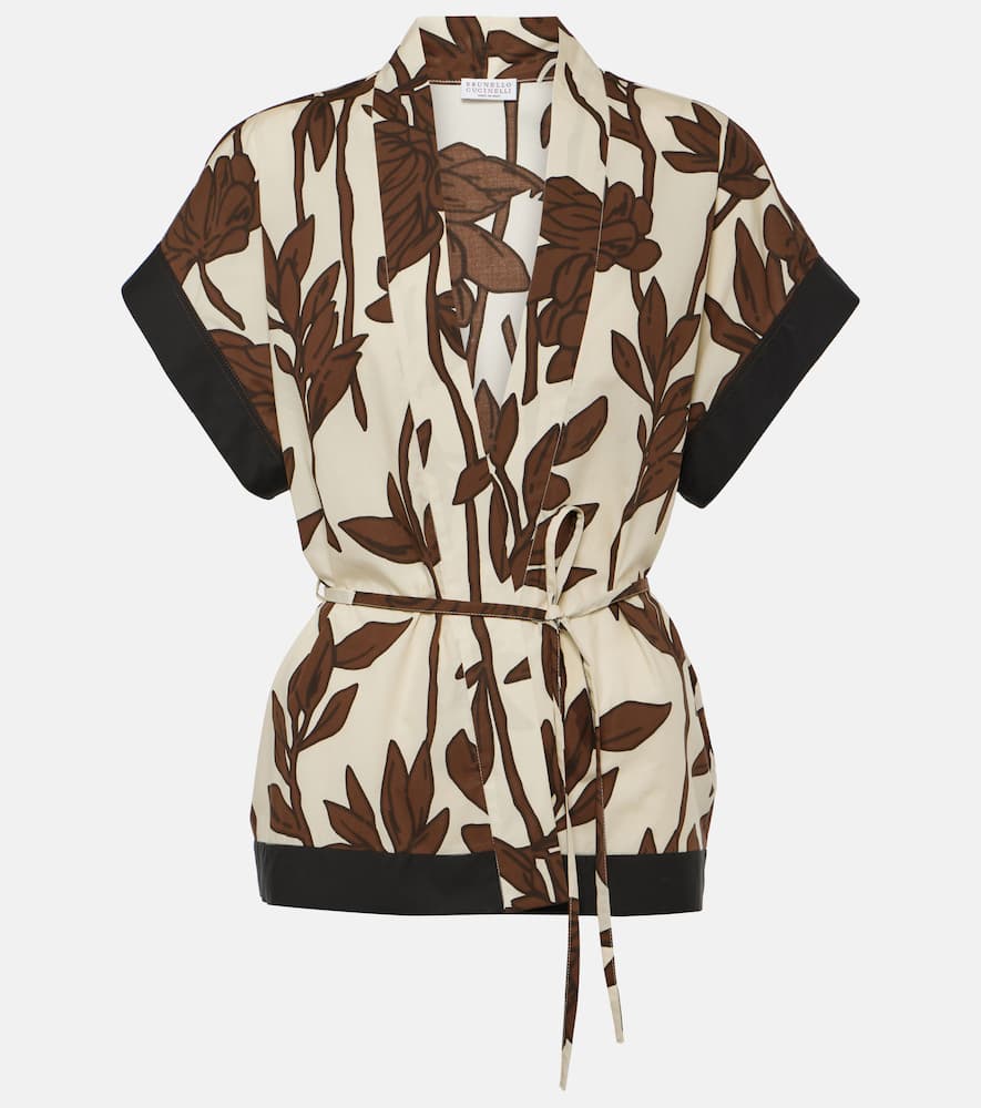 Belted floral cotton shirt