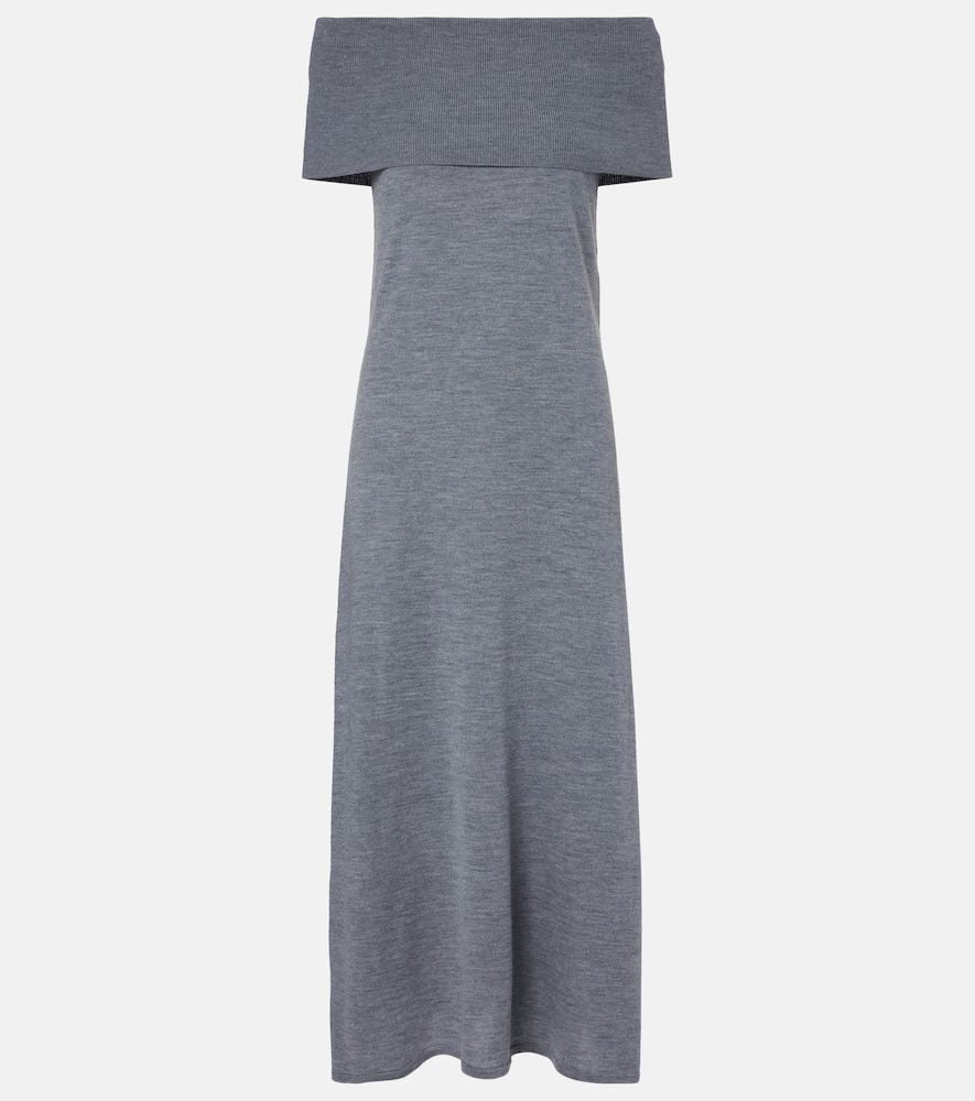 Off-shoulder virgin wool maxi dress