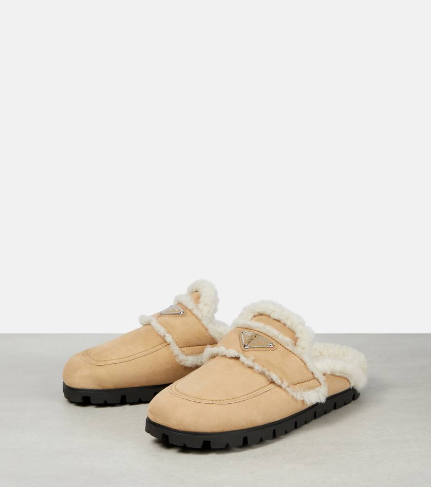 Prada Faux shearling-lined suede slippers