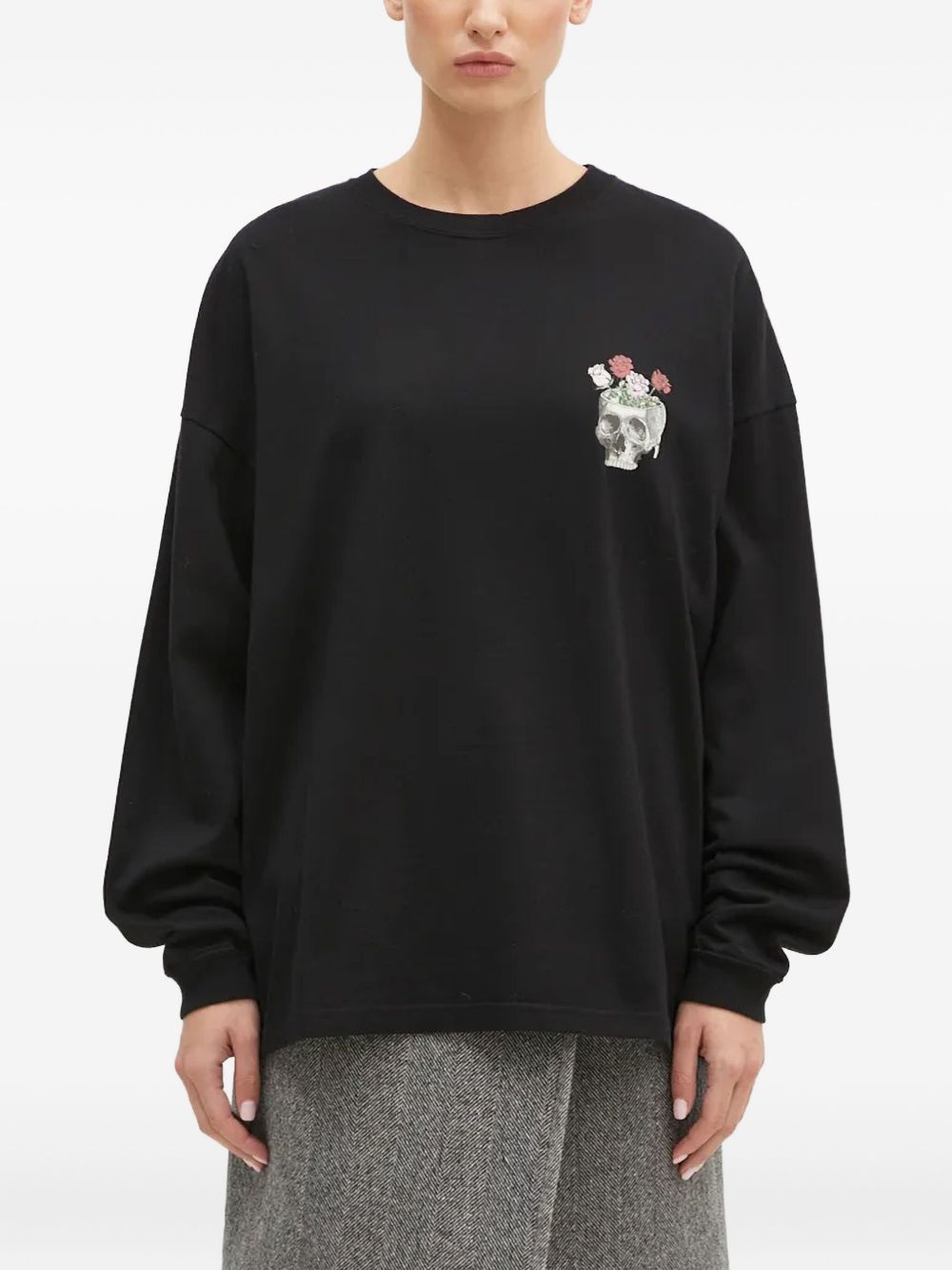 Graphic-print long-sleeve top - Black