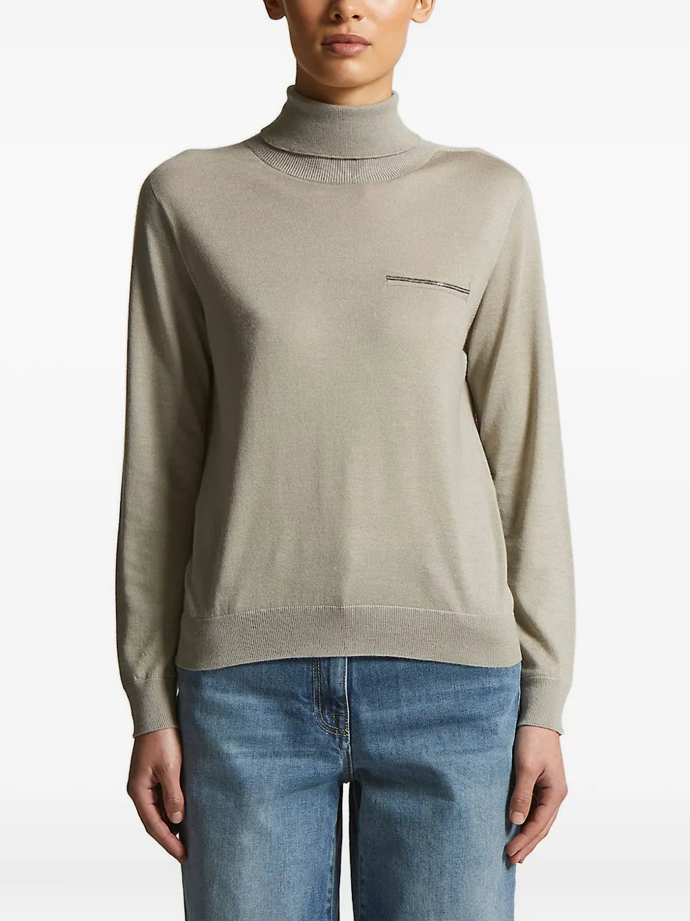 Zip-Detail Cashmere Turtleneck — Beige