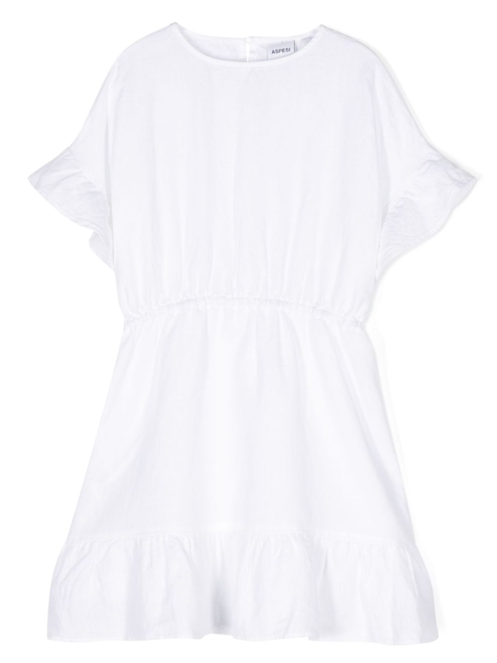 Chambray ruffled mini dress - White