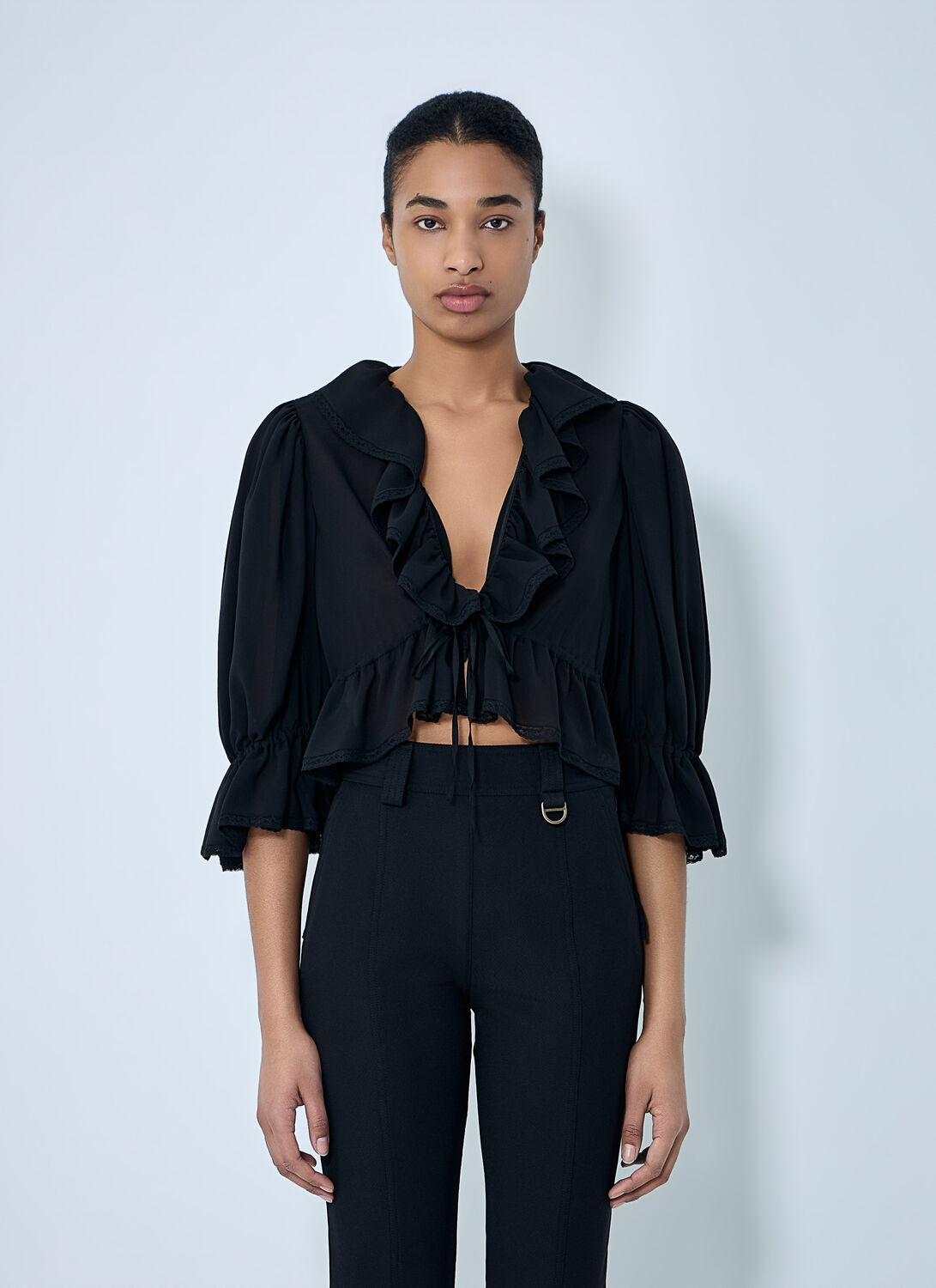 Ruffled-detail Top - Woman Tops Black Fr