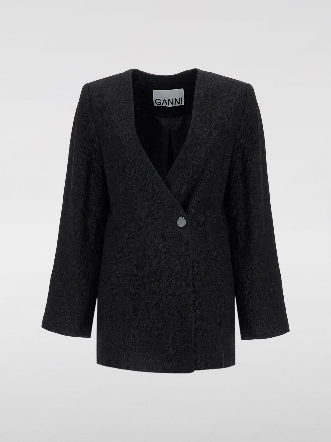 Textured collarless jacket - Black