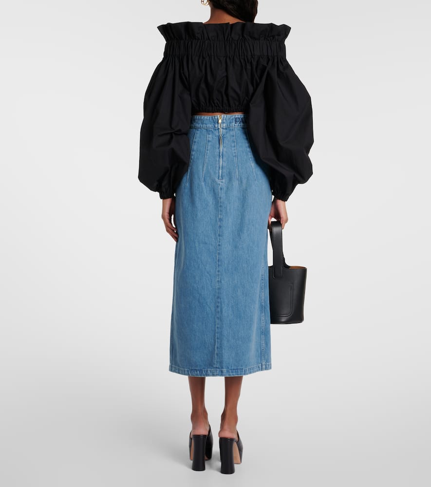 Bow-detail ruffled cotton crop top