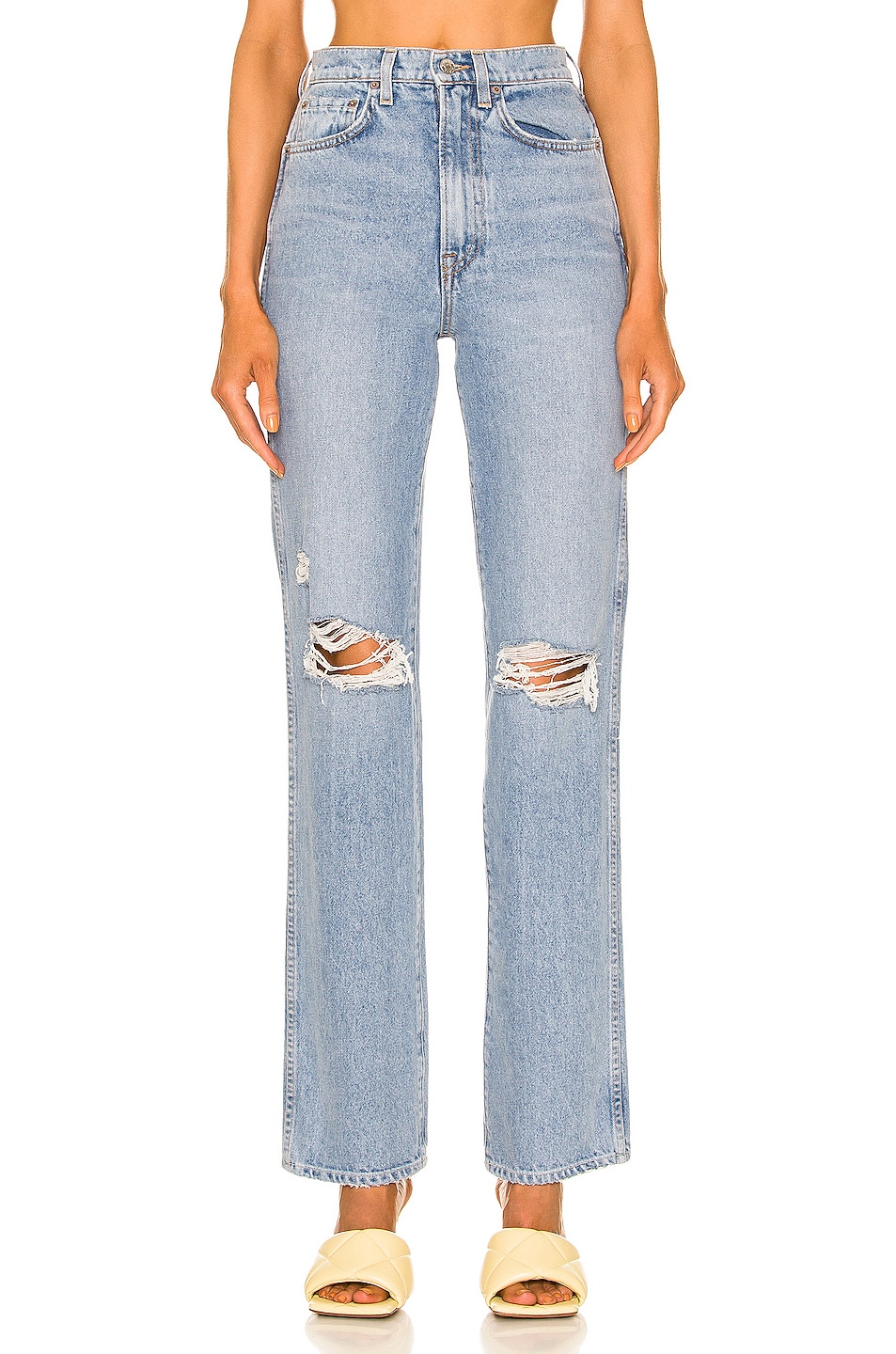 GRLFRND Sara Super High Rise Slim Straight Jeans in Red Rock - Denim-Light. 23 also