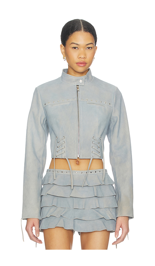 LAMARQUE x REVOLVE Silvina Suede Biker Jacket in Slate. L. Also in M, S