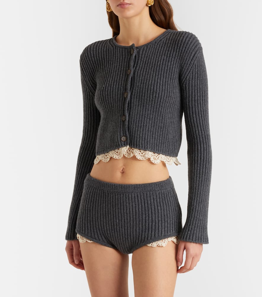 Crochet-trimmed cashmere shorts