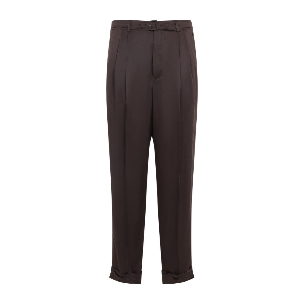 Brown Solid Pleated Pant