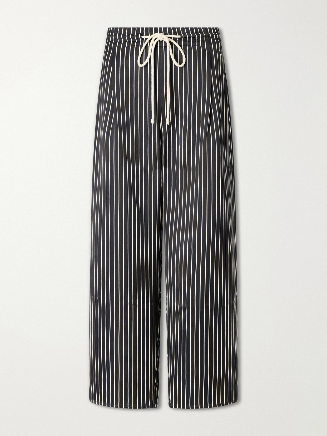 Balloon Drawstring Habotai Wide-leg Pants - Black