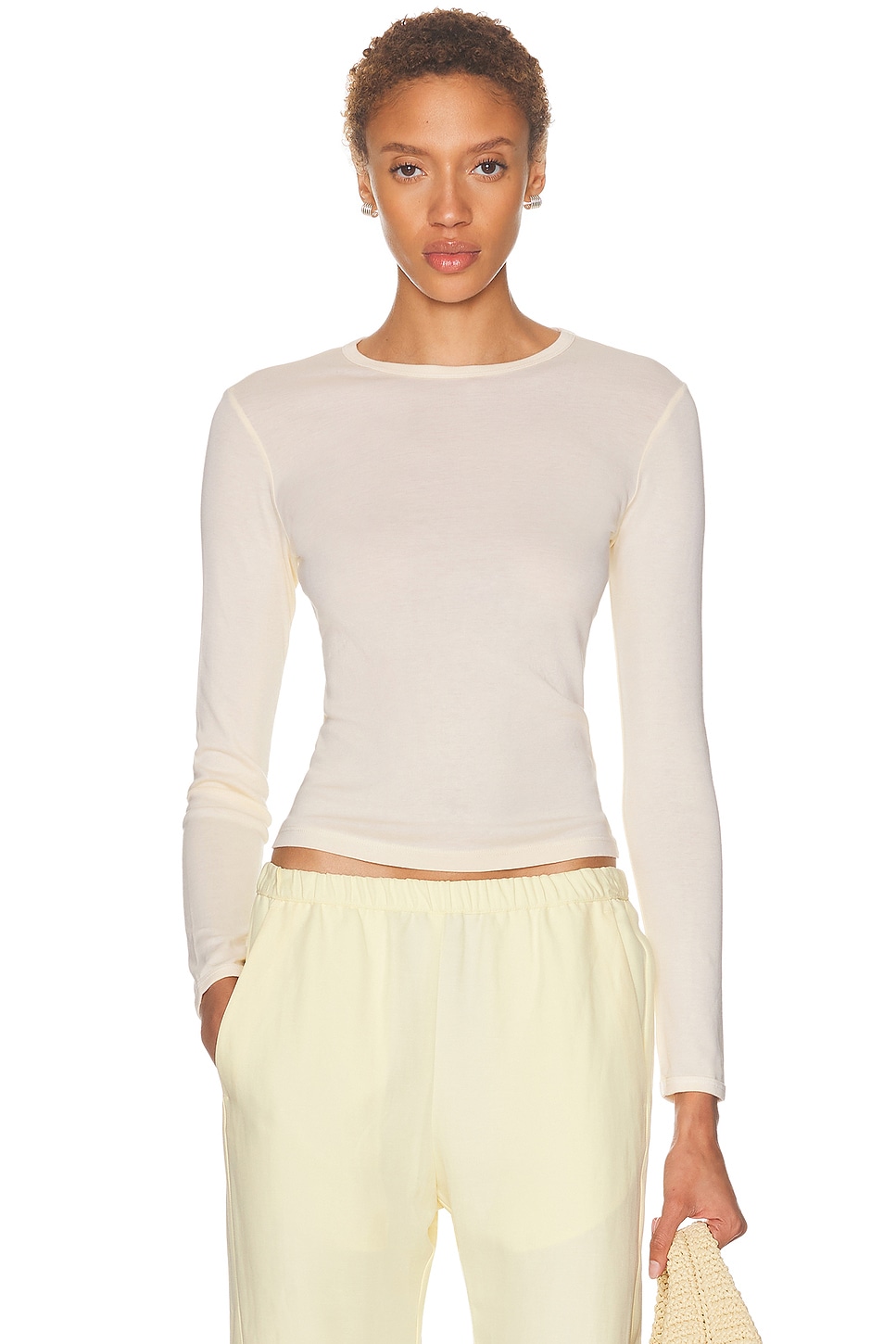 Enza Costa Fine Supima Cotton Long Sleeve Crew in Black. - M also in L