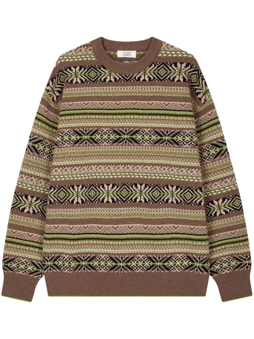 Fair isle intarsia knit sweater - Brown