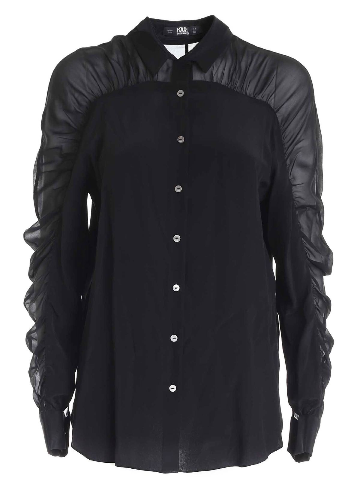 W/Gathering silk shirt in black