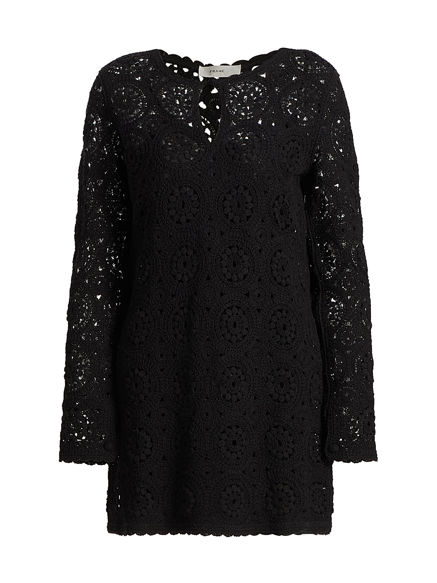 Women's Crochet Cotton Sheath Minidress - Black