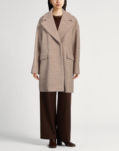 Peserico Woman Coat Sand Size 12 Alpaca wool, Virgin Wool, Polyamide, Lurex