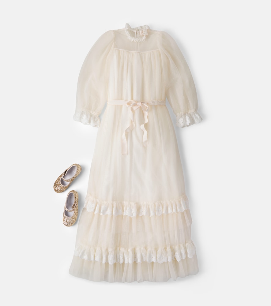 Ruffled lace-trimmed tulle dress