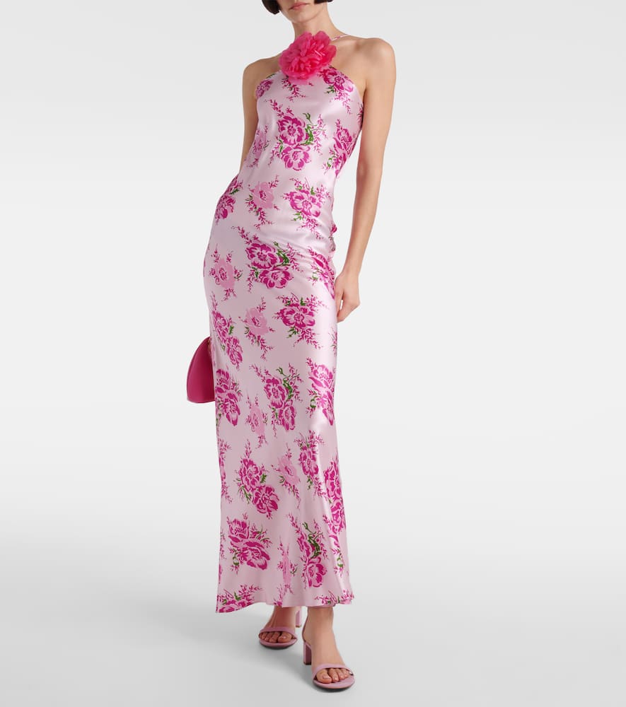 Floral-appliqué silk maxi dress