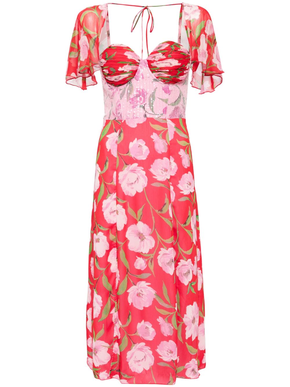 Floral-print chiffon midi dress - Red