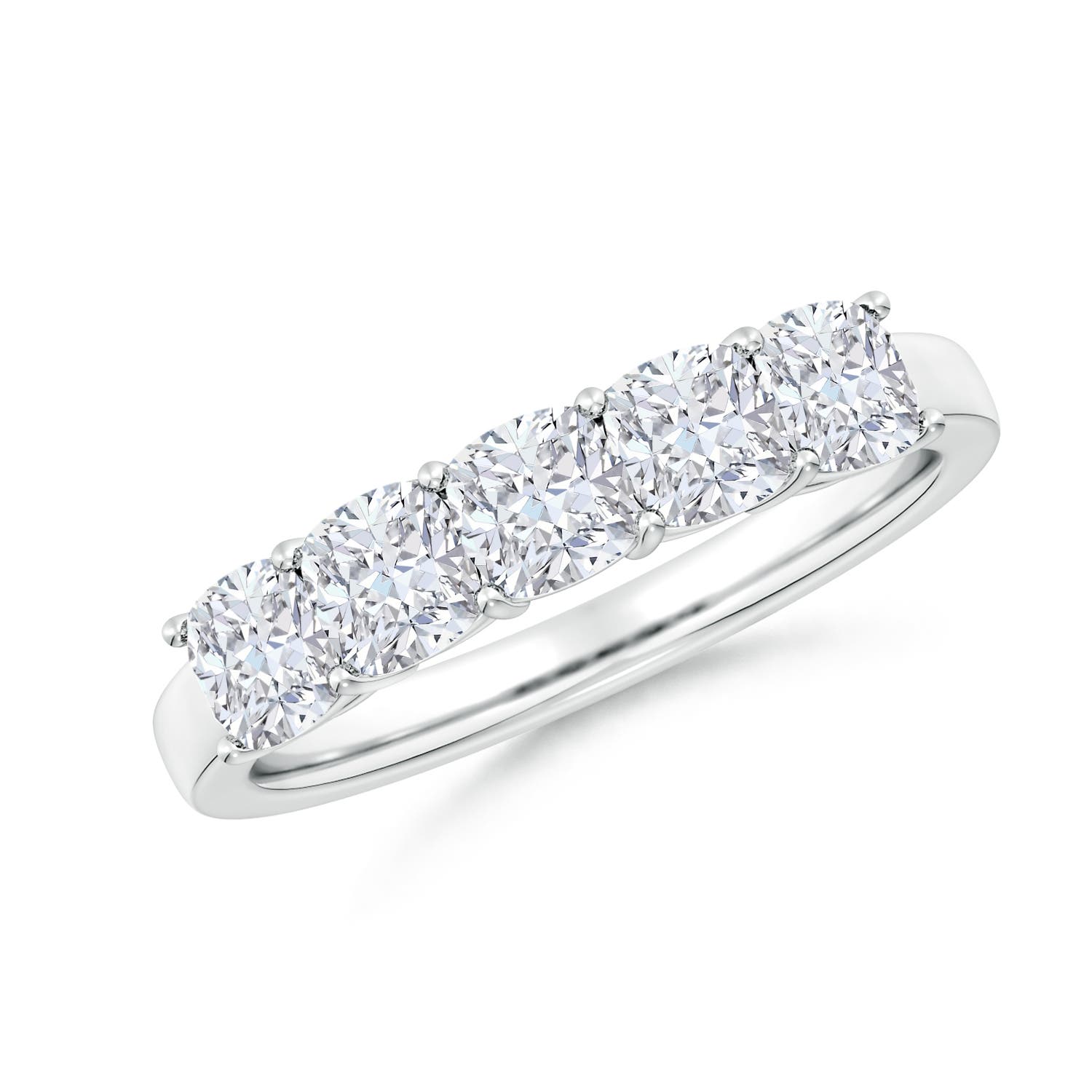 Angara 1.8 CTW Lab-Grown Prong-Set Cushion Diamond Five Stone Wedding Ring in Platinum