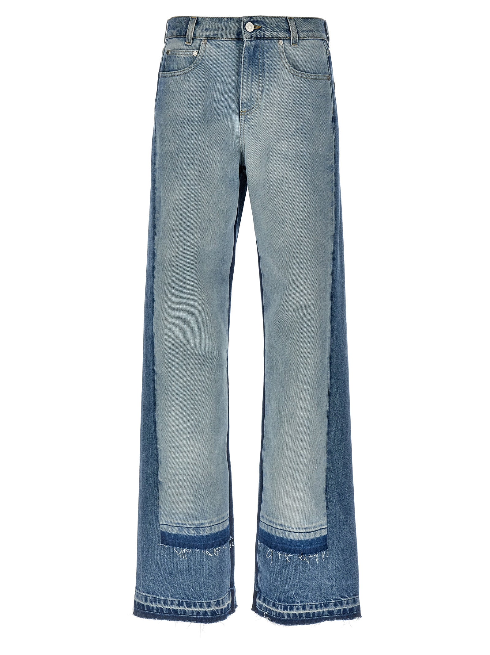Two-Tone Layered Cotton Jeans — Blue