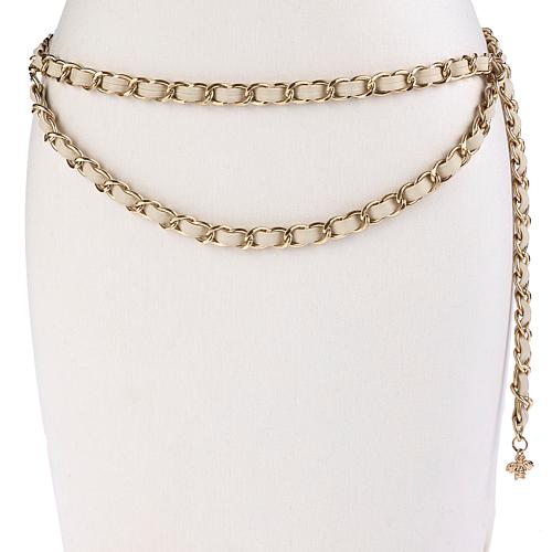 Faux Leather Interlaced Chain Wrap Belt