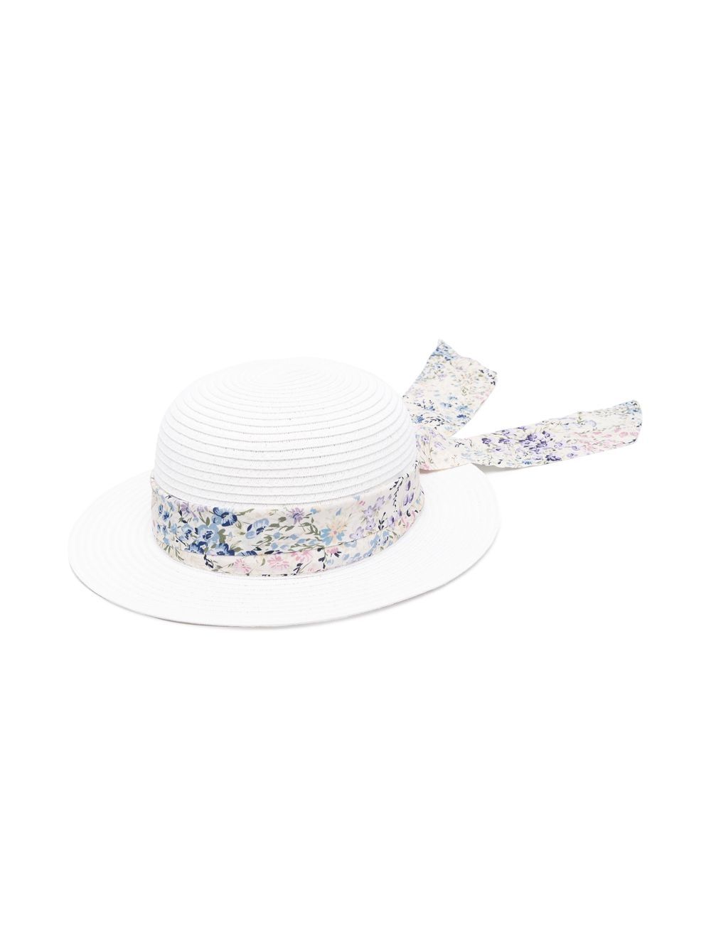 Ribbon-trim sun hat - White