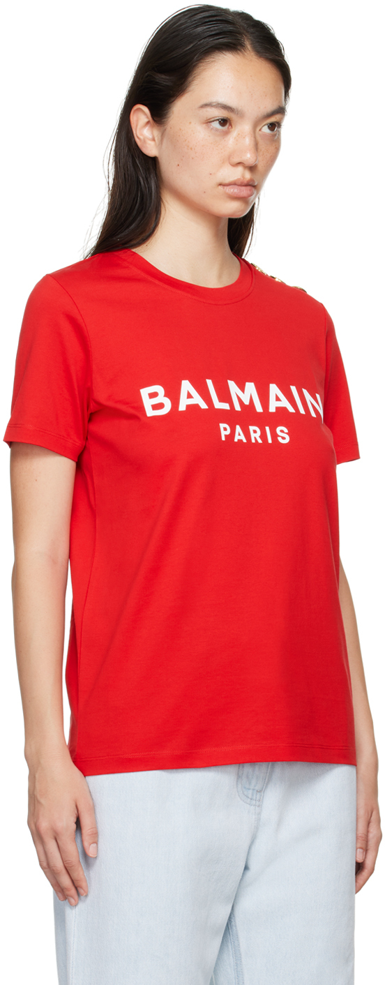 Balmain Red 'Balmain Paris' T-shirt