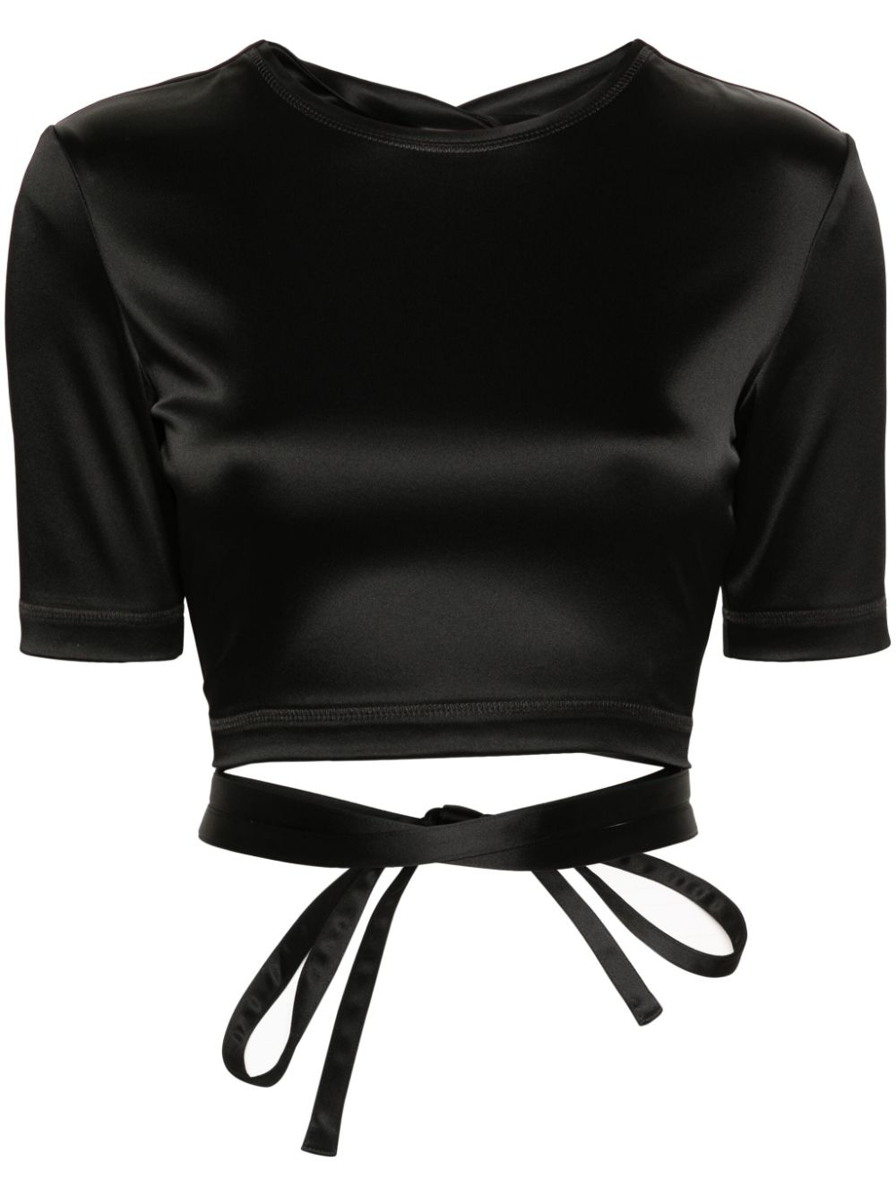 Open-back satin T-shirt - Black
