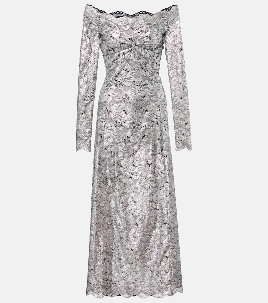 Metallic-effect lace maxi dress