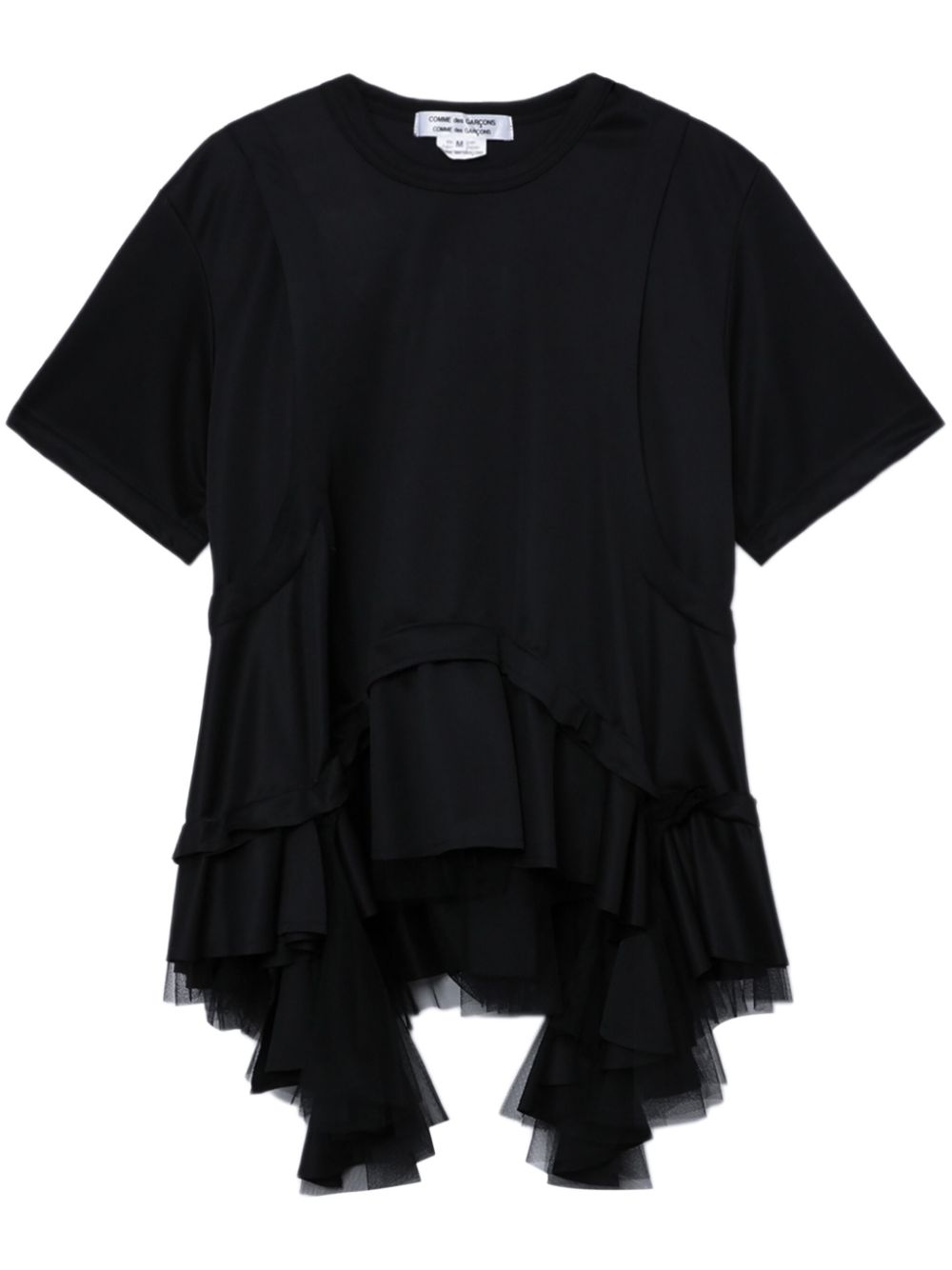 Asymmetric ruffled T-shirt - Black