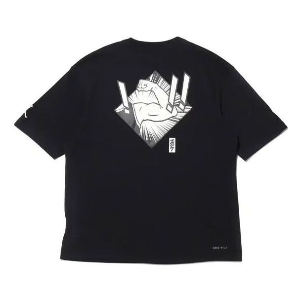 Men's Jordan Dri-FIT Zion Basketball Sports Printing Knit Round Neck Short Sleeve Black T-Shirt