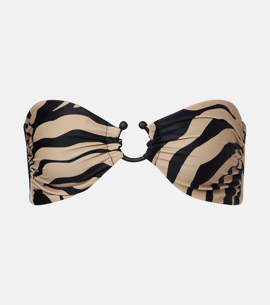 Printed ring-detail bikini top