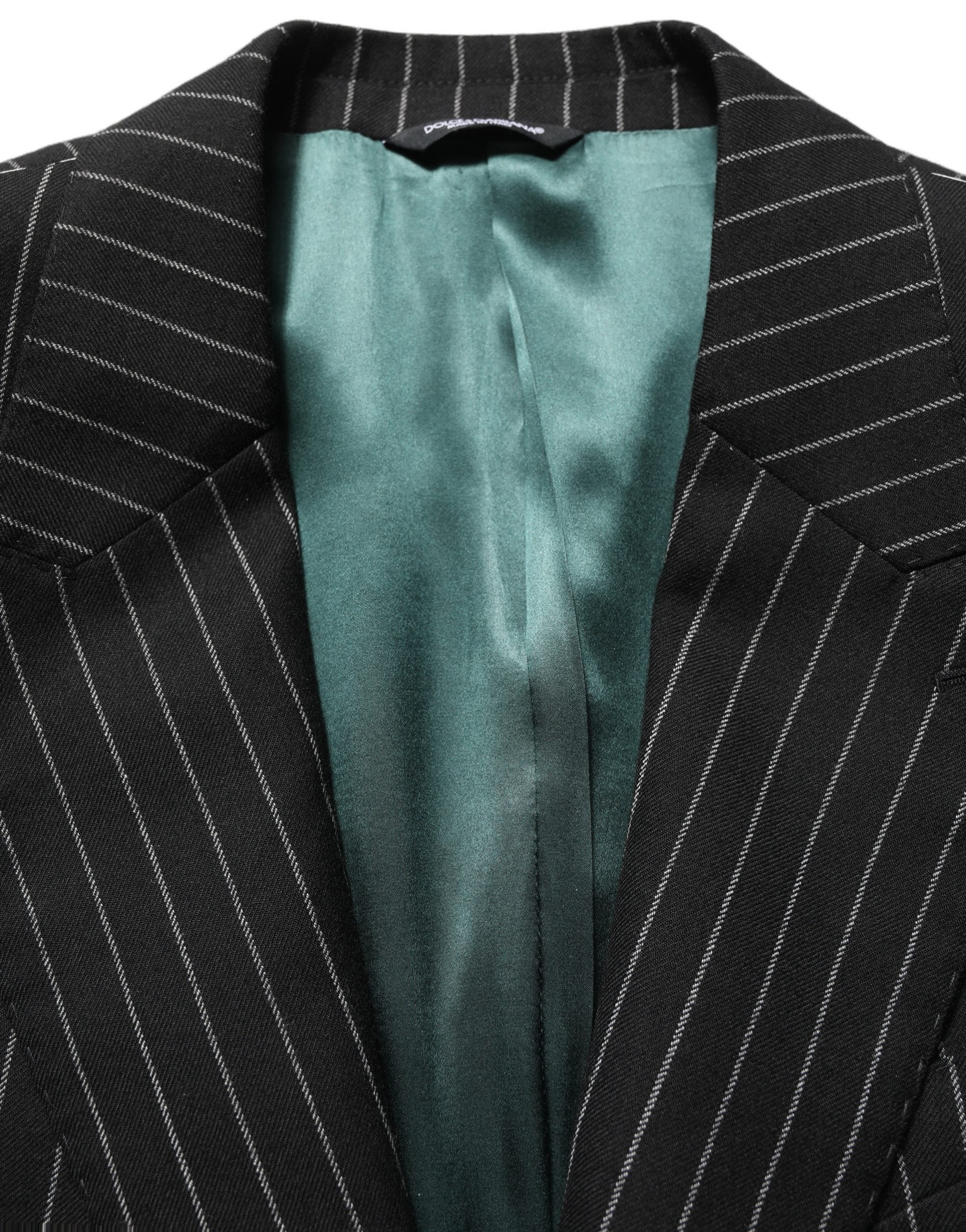 Wool Pinstripe Blazer — Black